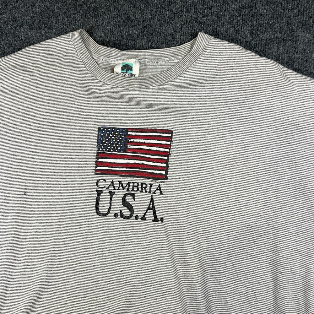 Vintage 90s Kingstree Classic Cambria‎ USA Flag Shirt Made in USA XXL Gray READ